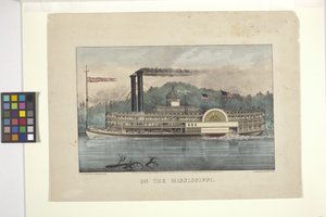 Na Mississippi (ručně kolorovaná litografie) od N. and Ives J.M. (1824-95) Currier