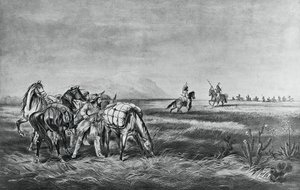 Mír nebo válka, Setkání mezi indiány a bílými lovci, vydal Colin Simkin od Currier and Ives