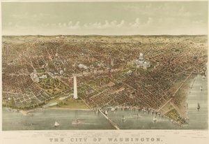 Město Washington: Pohled z ptačí perspektivy z Potomacu na sever od Currier and Ives