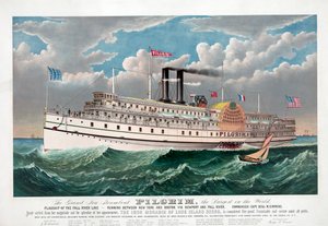 The Grand New Steamboat Pilgrim, cca 1883 (barevné lito) od Currier and Ives