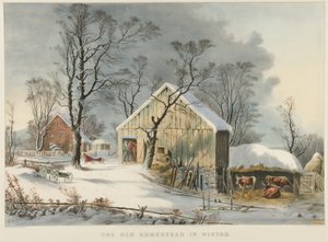 Stará usedlost v zimě od Currier and Ives