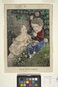 Dva domácí mazlíčci (ručně kolorovaná litografie) od N. and Ives J.M. (1824 95) Currier