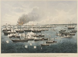Vítězný útok na Fort Fisher, 1865 (barevná litografie) od Currier and Ives
