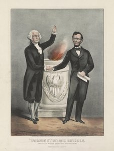 Washington a Lincoln. Otec a zachránce naší země, kolem 1865 (barevná litografie) od Currier and Ives