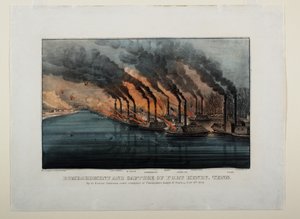 Bombardování a dobytí Fort Henry, Tenn, kolem roku 1862 od N. and Ives, J.M. Currier