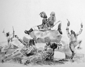 Currier & Ives ilustrace 19. století. A Howling Swell - on the War Path (originální kresba Thomase Wortha, ze které byl vytvořen originální tisk) od N. and Ives, J.M. Currier