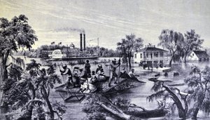 Currier & Ives ilustrace 19. století. Velká voda v Mississippi od N. and Ives, J.M. Currier