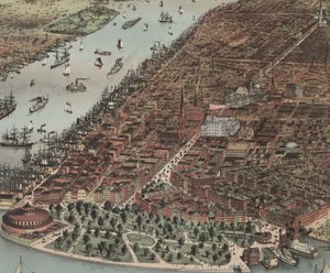Město New York (detail), 1883 od N. and Ives, J.M. Currier
