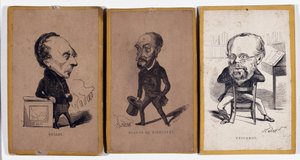 3 Portrétní náboj (portrétní náboj): Francois Pierre Guillaume Guizot (1787-1874), francouzský historik a politik, Charles Jean-Baptiste (Jean Baptiste) Jacquot dit Eugene de Mirecourt (1812-1880), francouzský novinář a spisovatel, a Pierre -Joseph Proudho od Nadar