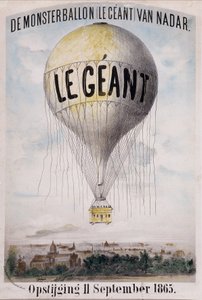 De Monsterballon (Le Giant) van Nadar Opstijging 11. září 1865. Nizozemská reklama na odvíjení míče „The Giant“ 11. září od Nadar