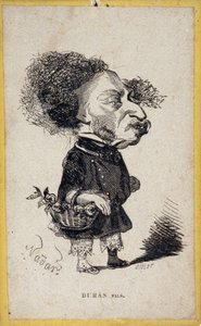 Portrétní náklad (portrét-náboj) Alexandre Dumas Jr. (1824-1895), francouzský spisovatel. Karikatura od Gasparda Felixe Tournachon dit Felix Nadar (1820-1910). od Nadar
