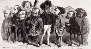 Portréty spisovatelů Paul de Kock (1793-1871), Emile Augier (1820-1889), Eugene Scribe (1791-1861), Felix Nadar, Alphonse Karr (1808-1890), Alexandre Dumas pere (1802-1870) a Alexandre Dumas Jr. (1824-1895), Joseph Mery (1798-1866) a Leon Gozan (1803-1 od Nadar