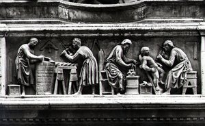 Reliéf zobrazující umělce a řemeslníky při práci (mramor) (černobílá fotografie) od Nanni di Banco