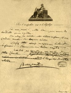 Dopis prvního konzula Napoleona Bonaparta hraběti z Provence, 6. září 1800, 1921.