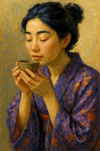Japonka vychutnávající si čaj od Natalie Bruns