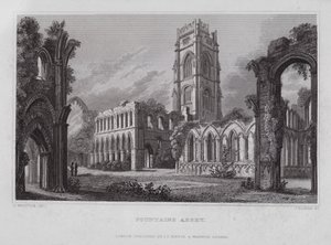 Fountains Abbey (rytina) od Nathaniel (after) Whittock