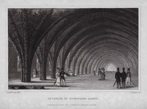 Interiér Fountains Abbey (rytina) od Nathaniel (after) Whittock