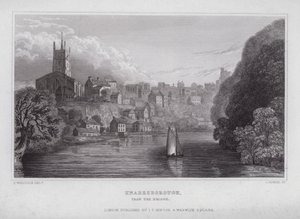 Knaresborough, z mostu (rytina) od Nathaniel (after) Whittock