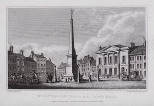 Ripon Market Place a radnice (rytina) od Nathaniel (after) Whittock