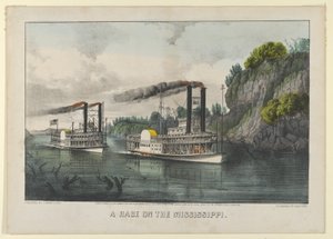 A Race on the Mississippi, 1870., 1870. Tvůrci: Nathaniel Currier, James Merritt Ives, Currier a Ives. od Currier and Ives