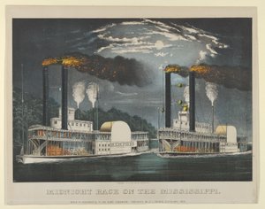 Půlnoční závod na Mississippi, 1875., 1875. Tvůrci: Nathaniel Currier, James Merritt Ives, Currier a Ives. od Currier and Ives