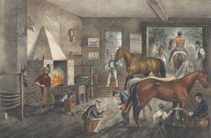 Trotting Cracks at the Forge, 1869., 1869. Tvůrci: Nathaniel Currier, James Merritt Ives, Currier a Ives. od Currier and Ives