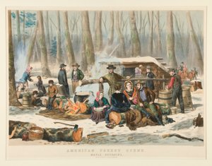 Americká lesní scéna, Maple Sugaring od Nathaniel Currier