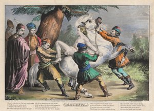 Mazeppa: Talíř 1 ze sady čtyř (4) talířů (přivázaný ke koni) od Nathaniel Currier