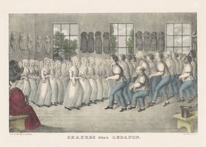 Shakeři u Libanonu, asi 1830 (ručně kolorovaná litografie) od Nathaniel Currier