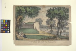 Hrob Genl. W. H. Harrison (ručně kolorovaná litografie) od Nathaniel Currier