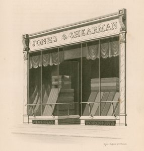 Prodejna před pány Jonesem a Shearmanem, Blackfriars Road, Londýn od Nathaniel Whittock