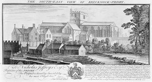 Jihovýchodní pohled na Brecknock Priory, 1741