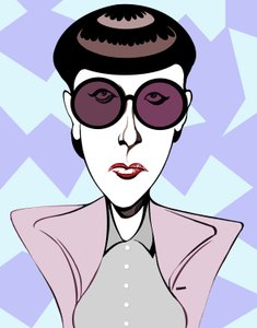 Edith Headová, americká kostýmní výtvarnice (1907-1981), barevná karikatura s tmavými brýlemi od Neale Osborne