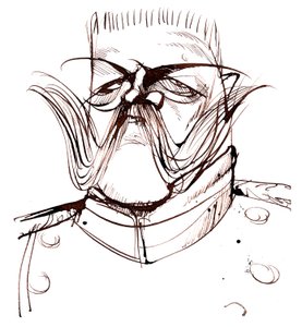 Paul von Hindenburg - německý generál a prezident polského původu (1847-1934); karikatura od Neale Osborne