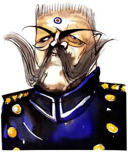 Paul von Hindenburg - německý generál a prezident polského původu (1847-1934); barevná karikatura od Neale Osborne