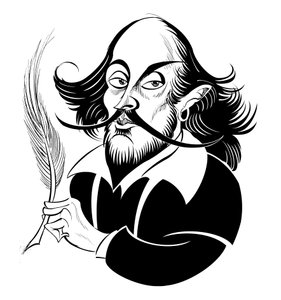 William Shakespeare - černobílá karikatura od Neale Osborne