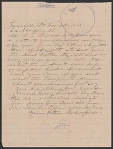 Dopis Nelsona Jordana Julii Womack s obálkou, 16. listopadu 1909. od Nelson Jordan