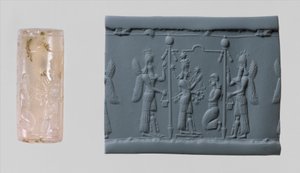 Válcová pečeť Ishtar a moderní dojem, c. 8.–7. století př. n. l. (chalcedon)