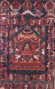 Buddha zahajuje praxi přijímání almužen z „The Prabha“ (závěsný svitek) od Nepalese School