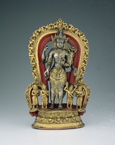 Jatamukuta Lokesvara, Khasa Malla Kingdom (1100-1484) (pozlacený balík, slitina mědi a pigment)