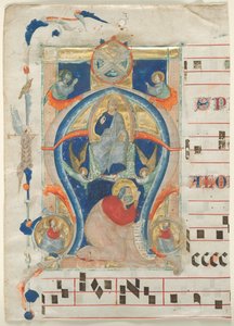 Fragment antifonáře s historickou iniciálou (A): Kristus ve majestátu