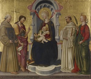 Panna a dítě na trůnu se čtyřmi svatými, cca 1450 (tempera a zlato na panelu) od Neri di Bicci