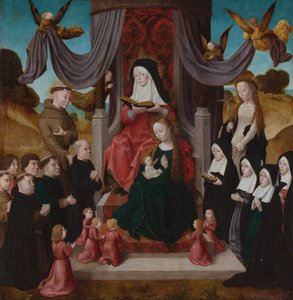 Panna s dítětem se svatou Annou Annou Selbdrittovou, svatými Františkem, Lidwinou a donátory, c. 1490-1