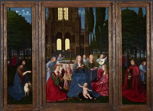 Panna a dítě se svatými a anděly v zahradě, c. 1500