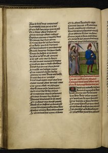 Harley MS 4425 f.18v Amors (Bůh lásky) a L