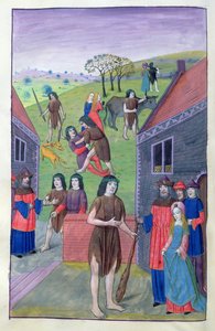 Ms 324 f.91 v. Hercules bojuje s Achelousem a bere býka za roh, 1479 od Netherlandish School
