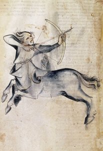 Sloane 3983 f.9v Kresba Střelce; z překladu perského astrologického pojednání, „Liber Astrologiae“ (vellum) od Netherlandish School