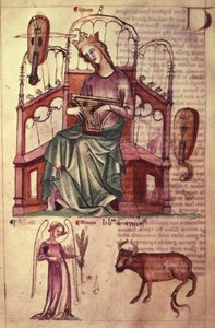 Sloane 3983 fol.42v Venuše hrající na žaltáři, z 