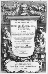 Titulní strana Historia Plantarum Libri Ten od Theophrasta (asi 372-asi 287 př. n. l.) vydané v Amsterdamu v roce 1644 od Netherlandish School
