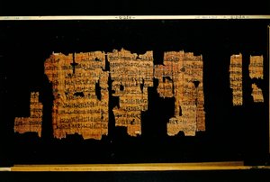 Fragmenty dokumentu obsahujícího činy faraona Thutmose III. (papyrus) od New Kingdom Egyptian